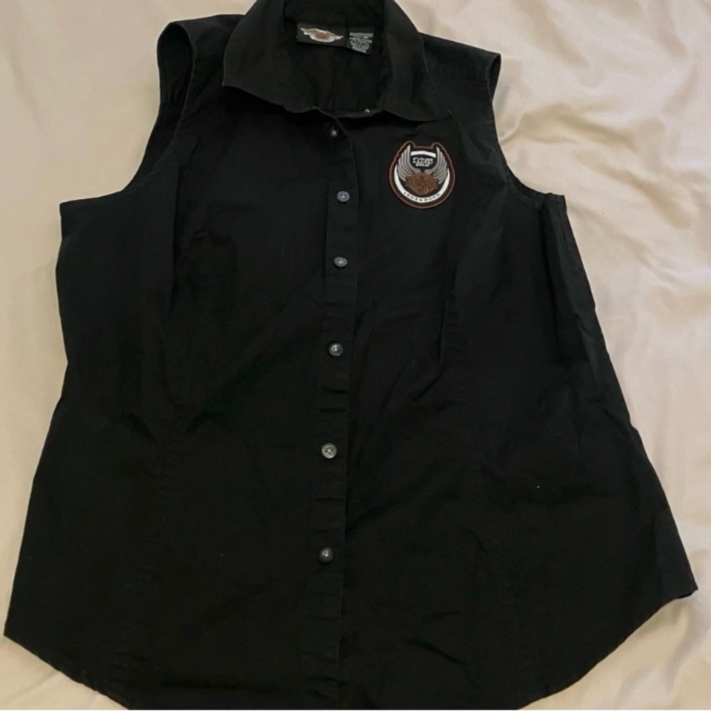 (2)Harley-Davidson Black&White Sleeveless Button-Down Shirt !Accepting Offers!